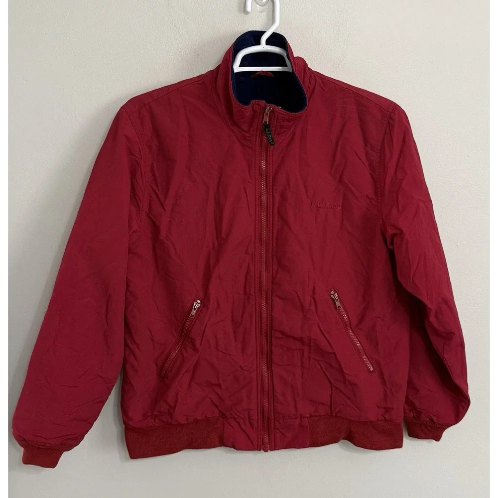 Vintage LL Bean Men's Medium Red Warm Up Fleece Lined Nylon Full Zip Jacket